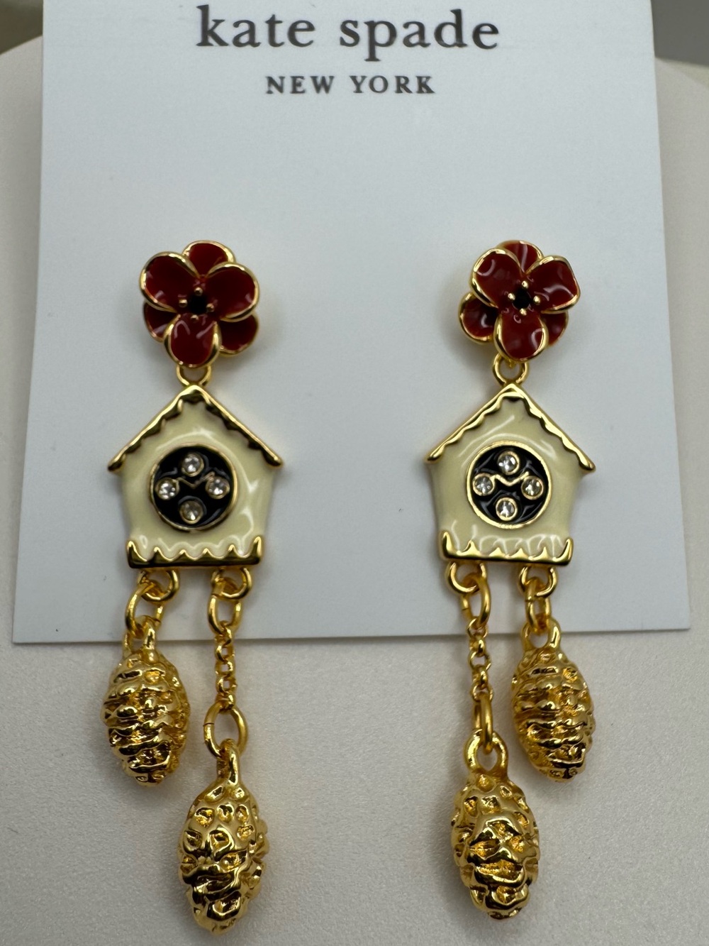 Kate Spade Ooh La La Cuckoo Clock Earrings NEW